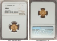 Republic gold Peso 1915 MS66 NGC, Philadelphia mint, KM16. From the El Don Diego Luna Collection

HID09801242017