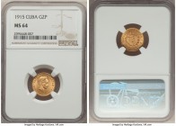 Republic gold 2 Pesos 1915 MS64 NGC, Philadelphia mint, KM17. From the El Don Diego Luna Collection

HID09801242017