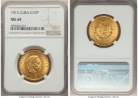 Republic gold 10 Pesos 1915 MS60 NGC, Philadelphia mint, KM20. AGW 0.4837 oz. From the El Don Diego Luna Collection

HID09801242017