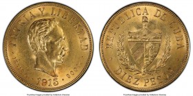 Republic gold 10 Pesos 1915 AU58 PCGS, Philadelphia mint, KM20. AGW 0.4837 oz. 

HID09801242017