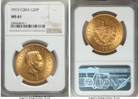 Republic gold 20 Pesos 1915 MS61 NGC, Philadelphia mint, KM21. AGW 0.9675 oz. From the El Don Diego Luna Collection

HID09801242017