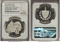 Republic Proof "Bolivar & Marti" 10 Pesos 1993 PR68 Ultra Cameo NGC, KM406.1. Mintage: 3,000. Arms with plain field in the lower right variety. 

HID0...