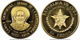 Republic gold Proof "Camilo Cienfuegos" 50 Pesos 1989 PR69 Ultra Cameo NGC, KM331. Mintage: 150. From the El Don Diego Luna Collection

HID09801242017