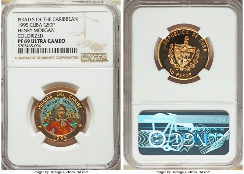 Republic gold Proof Colorized "Pirates of the Caribbean - Henry Morgan" 50 Pesos...