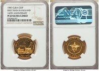 Republic gold Proof "160th Anniversary of First Train in England" 50 Pesos 1989 PR69 Ultra Cameo NGC, KM313. Mintage: 150. From the El Don Diego Luna ...