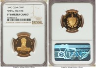 Republic gold Proof "Simon Bolivar" 50 Pesos 1990 PR68 Ultra Cameo NGC, KM281. Mintage: 50. From the El Don Diego Luna Collection

HID09801242017