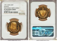 Republic gold Proof "Joanna - New World 500th Anniversary" 50 Pesos 1991 PR70 Ultra Cameo NGC, KM444. Mintage: 200. From the El Don Diego Luna Collect...