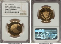 Republic gold Proof "Hatuey Tribesman" 50 Pesos 1991 PR68 Ultra Cameo NGC, KM435. Mintage: 1,000. From the New World 500th anniversary series. From th...
