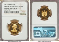 Republic gold Proof "Carlos Manuel de Cespedes" 100 Pesos 1977 PR69 Ultra Cameo NGC, KM43. Mintage: 25,000. From the El Don Diego Luna Collection

HID...