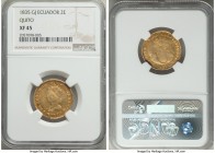 Republic gold 2 Escudos 1835 QUITO-GJ XF45 NGC, Quito mint, KM16. A charming design for this scarce two-year type with better than average strike for ...
