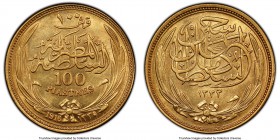 British Protectorate. Hussein Kamil gold 100 Piastres AH 1335 (1916) MS62 PCGS, KM324. One year type, occupation issue with satin luster. 

HID0980124...