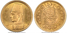 Farouk gold "Royal Wedding" 20 Piastres AH 1357 (1938) MS66 NGC, British Royal mint, KM370.

HID09801242017
