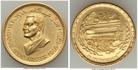 United Arab Republic Pair of Uncertified gold "President Gamal Abdel Nasser" Medals 1970 Prooflike, 1) 27mm. 15.96gm. 2) 34mm. 32.13gm. A handsome pai...