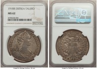 Italian Colony. Vittorio Emanuele III Tallero 1918-R MS62 NGC, Rome mint, KM5. Mildly patinated with a distinctively satiny texture to the fields. Qui...