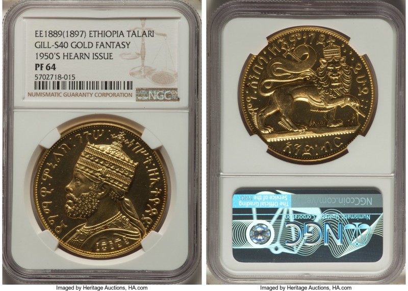 Menelik II gold Proof Fantasy Talari EE 1889 (1897) PR64 NGC, Pinches mint, KM-X...