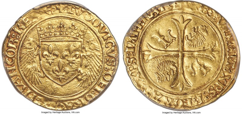 Louis XII gold Écu d'Or au porc-epic ND (1498-1515) UNC Details (Cleaned) PCGS, ...