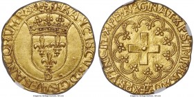 François I gold Ecu d'or á la croisette ND (1515-1547)-D MS63 NGC, Lyon mint, Fr-351. 24mm. 3.41gm. Well-struck for this scarcer issue, with every det...