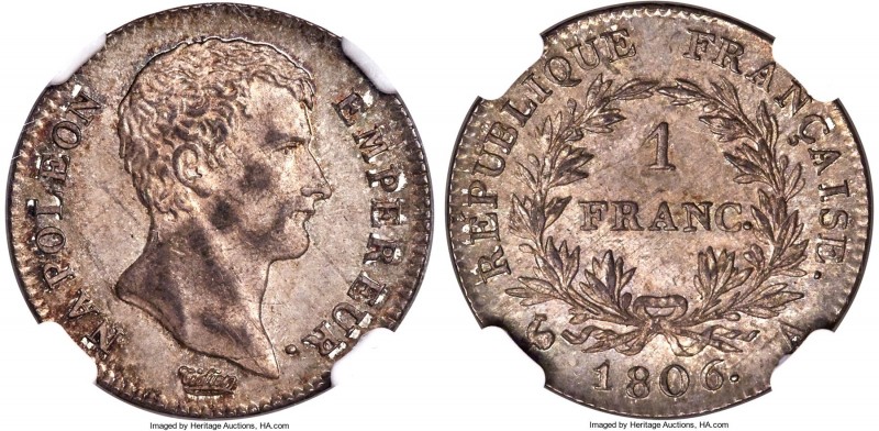 Napoleon Franc 1806-A MS63 NGC, Paris mint, KM672.1. A piece with which utterly ...