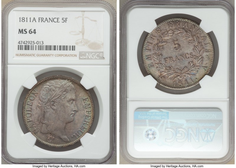 Napoleon 5 Francs 1811-A MS64 NGC, Paris mint, KM694.1. At first glance this coi...