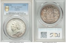 Louis XVIII 5 Francs 1824-M MS64+ PCGS, Toulouse mint, KM711.9, Gad-614. A coin which possesses a fantastically gem appearance, with only a tiny stray...