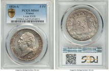 Louis XVIII 5 Francs 1824-A MS64 PCGS, Paris mint, KM711.1.

HID09801242017