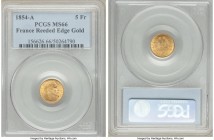 Napoleon III gold 5 Francs 1854-A MS66 PCGS, Paris mint, KM783, Gad-1000. Reeded edge. A supremely gem minor that can rarely be said to come finer, wi...