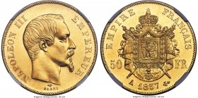 Napoleon III gold 50 Francs 1857-A MS64 NGC, Paris mint, KM785.1. A handsome type representative bearing strong detailing across shimmering golden sur...