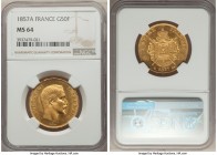 Napoleon III gold 50 Francs 1857-A MS64 NGC, Paris mint, KM785.1.

HID09801242017