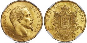 Napoleon III gold 50 Francs 1859-BB MS64 NGC, Strasbourg mint, KM785.2. A pleasing golden warmth establishes the visual allure of this near-gem offeri...