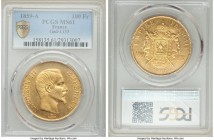 Napoleon III gold 100 Francs 1859-A MS61 PCGS, Paris mint, KM786.1, Gad-1135.

HID09801242017