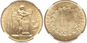 Republic gold 100 Francs 1882-A MS63 NGC, Paris mint, KM832, Gad-1137. Lustrous and bright, with only a uniform scattering of light contact establishi...