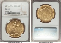 Republic gold 100 Francs 1886-A MS62 NGC, Paris mint, KM832. AGW 0.9334 oz. 

HID09801242017