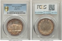Bremen. Free City Taler 1864-B MS64 PCGS, Hannover mint, KM-XM1, J-26I. Struck for the opening of the New Stock Exchange. Generously frosted across th...