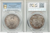 Frankfurt. Free City 2 Gulden 1849 MS67 PCGS, KM343, Dav-646. Commemorating the 100th Anniversary of the birth of Goethe. Shimmering luster dressed in...