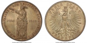 Frankfurt. Free City "Shooting" Taler 1862 MS66 PCGS, KM371. Near flawlessly struck with hardly a mark on the reverse. 

HID09801242017