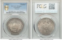 Frankfurt. Free City Taler 1863 MS66+PCGS, KM372. Superbly preserved, the fields satiny and nearly free of handling, bordered at the peripheries by a ...