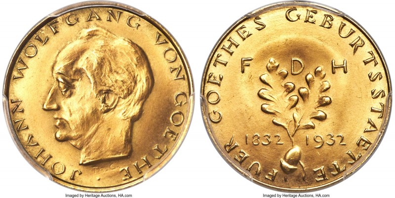 Frankfurt. Free City gold "Johann Wolfgang von Goethe" Medal 1932 MS67 PCGS, For...