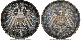 Lübeck. Free City Proof 5 Mark 1907-A PR64 NGC, Berlin mint, KM213. A brilliant Proof with full reflectivity and intensive dark tones. 

HID0980124201...