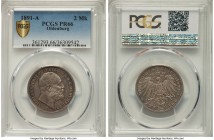 Oldenburg. Nicolaus Friedrich Peter Proof 2 Mark 1891-A PR66 PCGS, Berlin mint, KM201. Muted argent gray surfaces with luminescent turquoise and reds ...