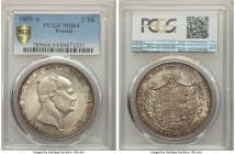 Prussia. Friedrich Wilhelm IV 2 Taler 1855-A MS64 PCGS, Berlin mint, KM467. Fleeting quality that is seldom surpassed for this large issue, showing ha...