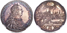 Regensburg. Free City 1/2 Taler ND (c. 1745) MS62 NGC, KM266. Small bust type. With the portrait, name, and titles of Franz I. A jaw-dropping fraction...