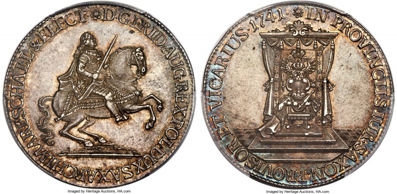 Saxony. Friedrich August II "Vicariat" 1/2 Taler 1741 MS63+ PCGS, KM-A907. Marke...