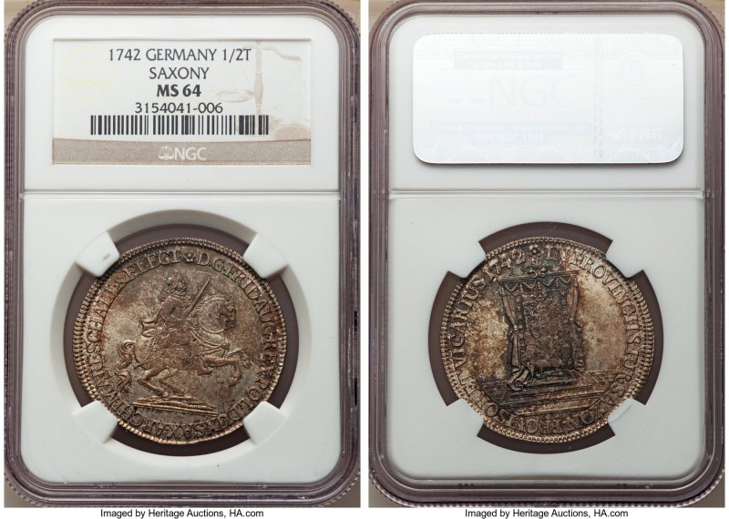 Saxony. Friedrich August II "Vicariat" 1/2 Taler 1742 MS64 NGC, Dresden mint, KM...