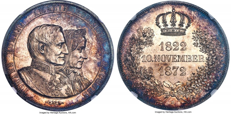 Saxony. Johann 2 Taler 1872-B MS65 NGC, Dresden mint, KM1231.1. This example has...