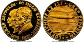 Weimar Republic gold Proof "Zeppelin and Eckener" Medal 1928-Dated PR62 Ultra Cameo NGC, Kaiser-510.2. 36mm. 22.77gm. By Josef Bernhart. A rather elus...