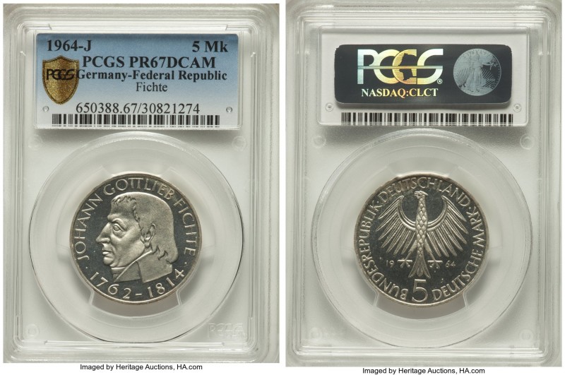 Federal Republic Proof 5 Mark 1964-J PR67 Deep Cameo PCGS, Hamburg mint, KM118.1...