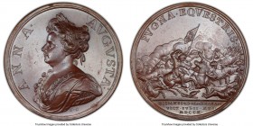 Anne copper Specimen "Battle of Almenara" Medal 1710 SP63 Brown PCGS, Eimer-445. By J. Croker. ANNA AVGVSTA Her laureate and draped bust left, signed ...