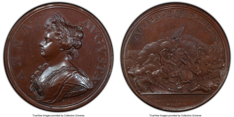 Anne copper Specimen "Battle of Almenara" Medal 1710 SP63 Brown PCGS, Eimer-445....