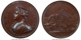 Anne copper Specimen "Battle of Almenara" Medal 1710 SP63 Brown PCGS, Eimer-445. By J. Croker. ANNA AVGVSTA Her laureate and draped bust left, signed ...