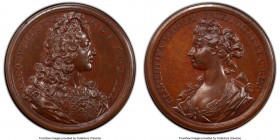 George I bronzed copper Specimen "Marriage of James (III) to Princess Clementina" Medal ND (1719) SP63 PCGS, Eimer-485, MI-II-446/52. 48mm. By O Hamer...